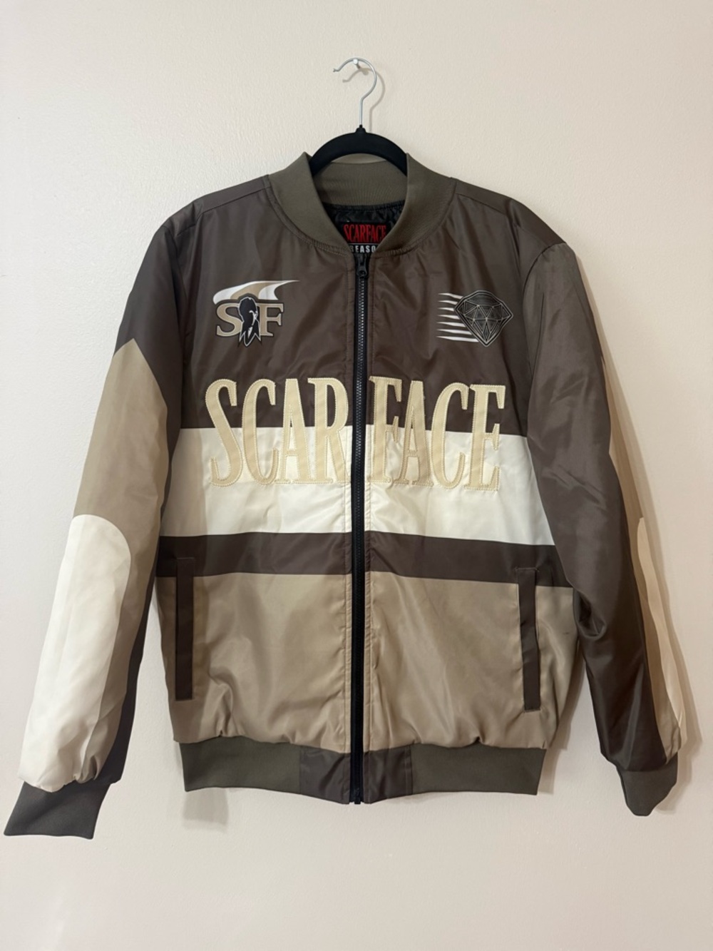 Scarface Reason Varsity Jacket Colorblock Khaki Size L Gorgeous